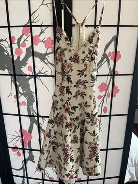 Cream Coquette Floral Spaghetti-Strap Backless Lace Dress NoBoundaries Size S
